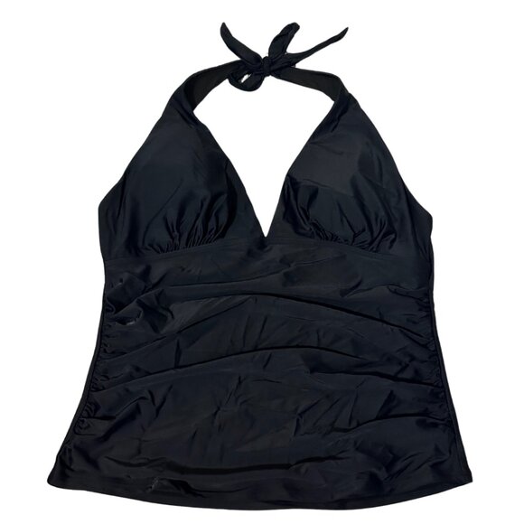 Women's Plus Size Ruched Black Tankini Swimsuit Top Size 18 - Picture 3 of 12